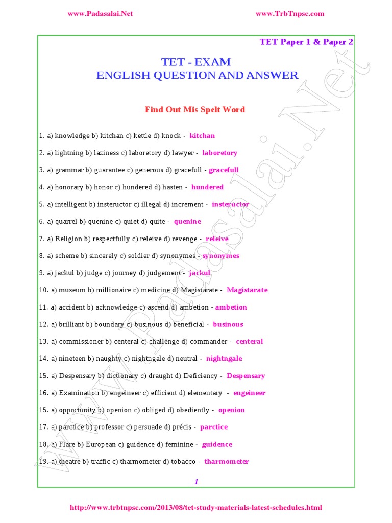 TET English Study Material Guide | PDF