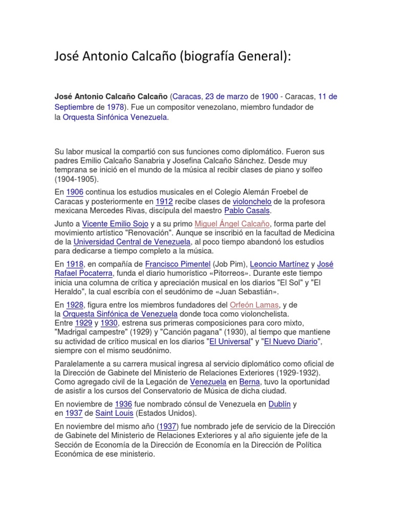 José Antonio Calcaño (Biografía General) | PDF | Venezuela ...