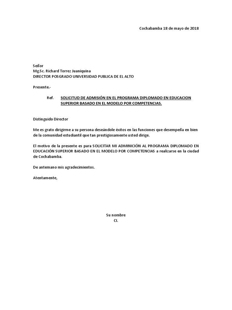 Modelo De Carta De Admision Y Compromiso Pdf