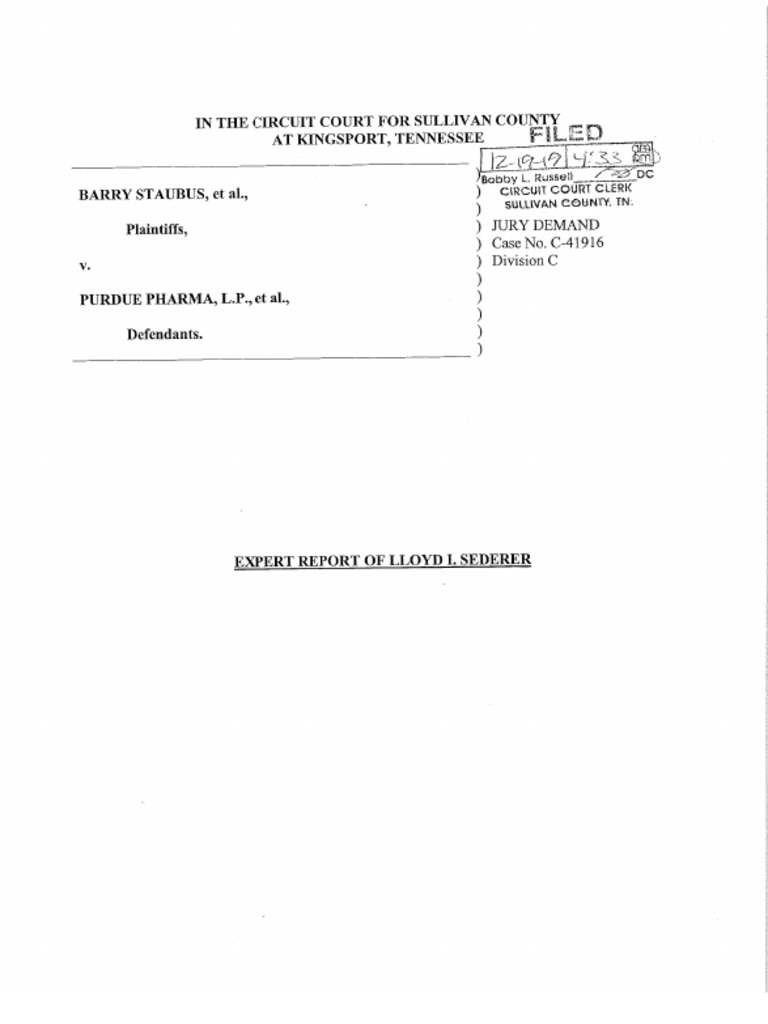 Sederer Expert Report Publicly Filed | PDF | Substance Use Disorder |  Substance Abuse