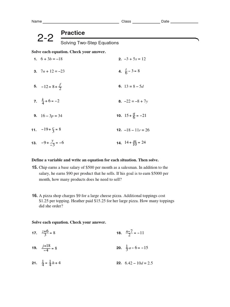 Solving Two-Step Equations Practice | PDF