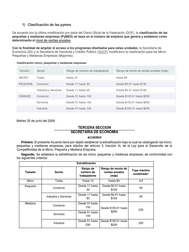 Clasificación de las PYMES en México | PDF | Pequeñas y medianas ...