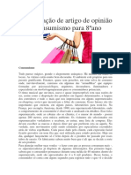 Interpretação de Artigo de Opinião Sobre Consumismo para 8ºano