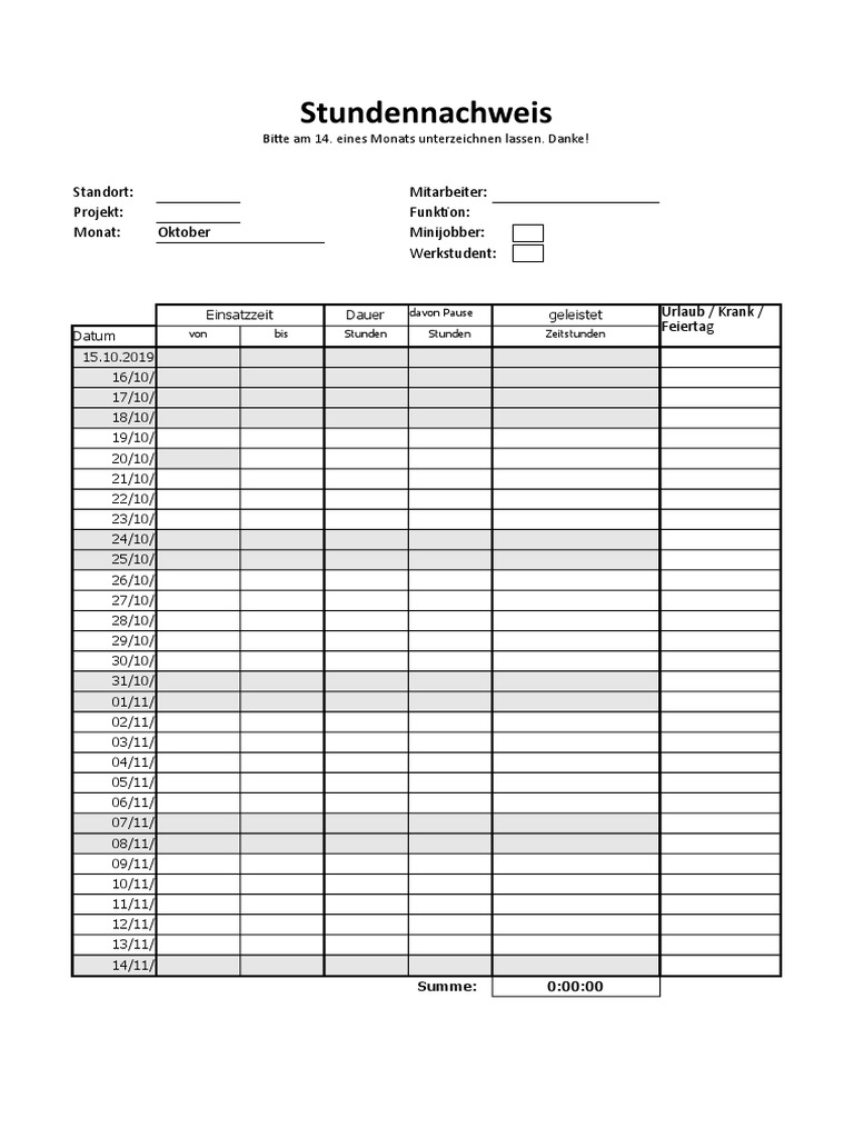 Kopie Von Stundenzettel 2019 Minijobber Werkstudenten