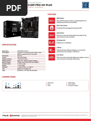 Msi H310m Pro Vh Plus Datasheet Pdf Usb Personal Computers