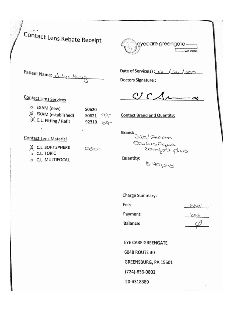 Julia Ihrig Eye Exam Receipt PDF