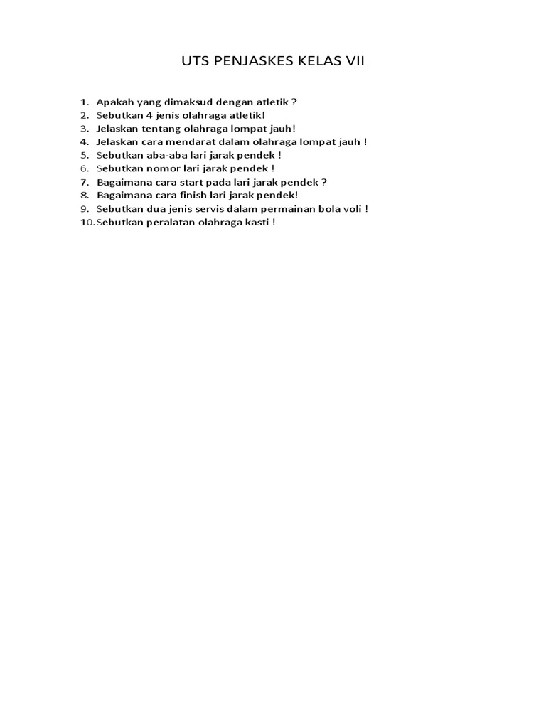 Soal Uts Penjaskes Pdf