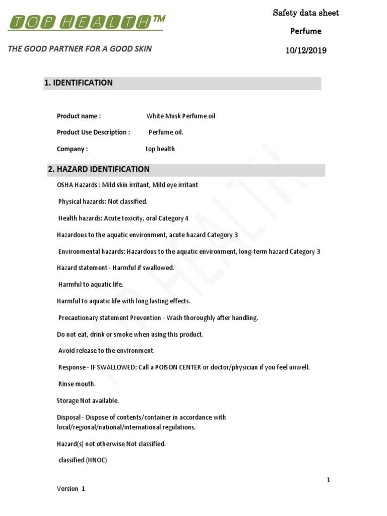 Tophealth SUNOF+ PerfumeMsds PDF Perfume Dangerous Goods