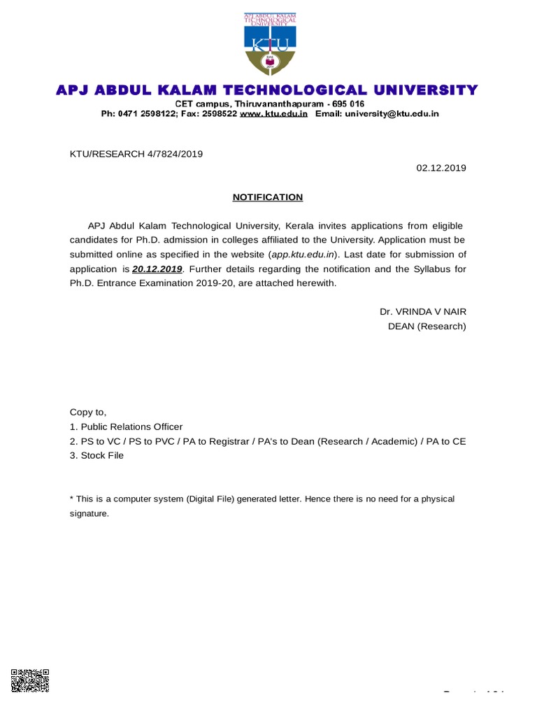 Notification 2019-20 PHD Admission | PDF | Chemical Reactions | Cell ...