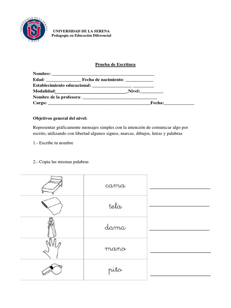 Prueba De Escritura Para Básica Pdf