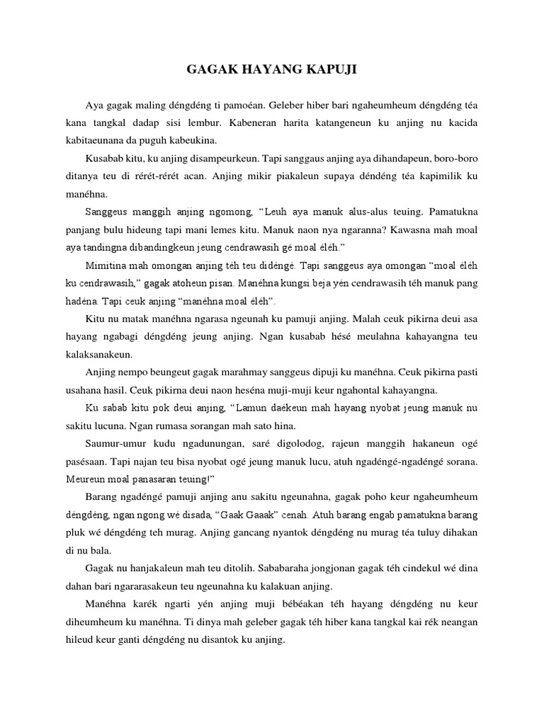 Dongeng Bahasa Sunda Pendek Gagak Hayang Kapuji  Tugas sekolah