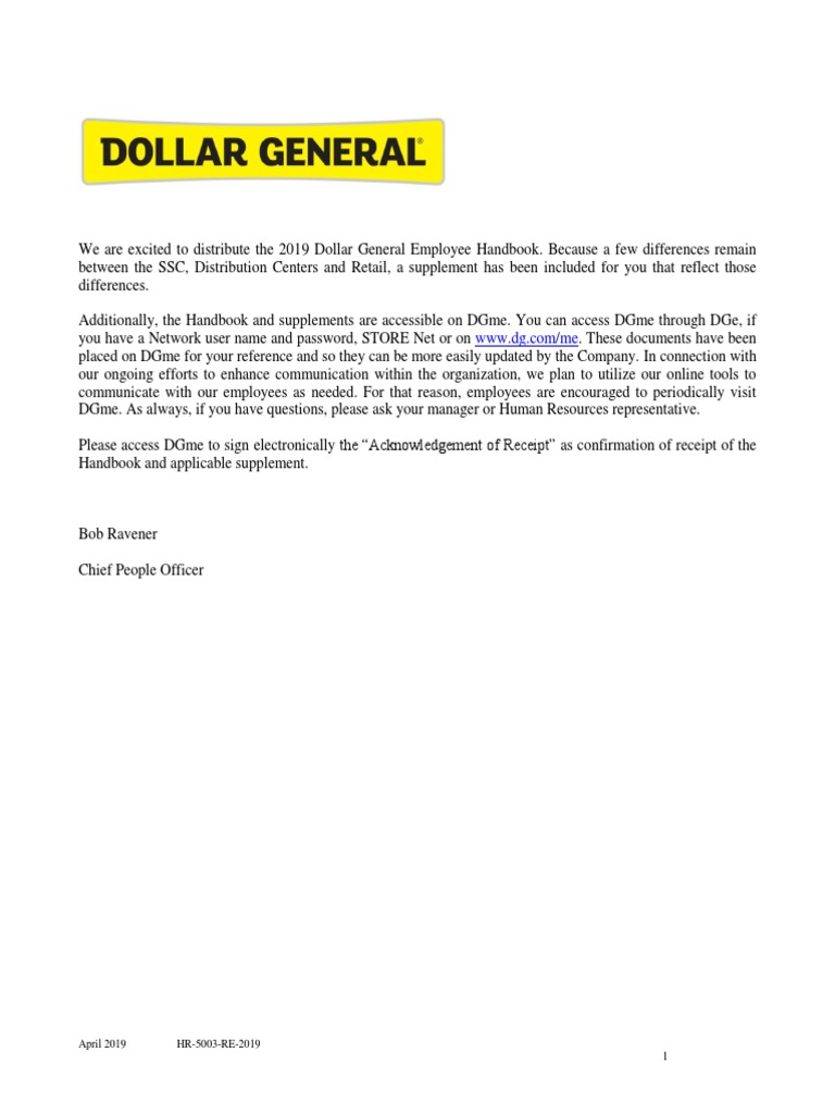 Dollar General Handbook PDF Working Time Annual Leave