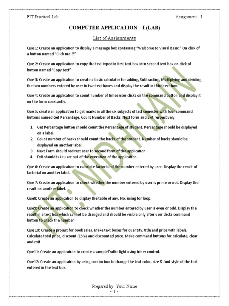 Visual Basic Lab Assignments Guide | PDF | Application Software | Computing