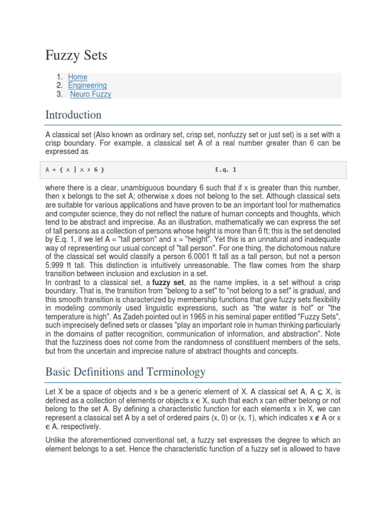 Understanding Fuzzy Sets and Terminology | PDF | Fuzzy Logic | Set ...