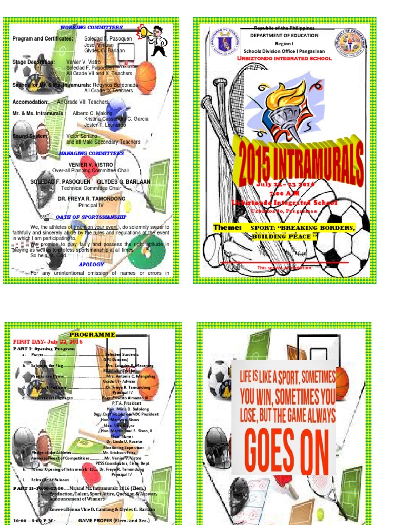 School Intramurals 2016 | PDF | Summer Olympic Games | Recreation