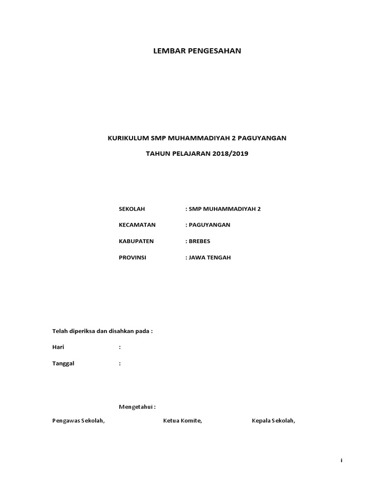 Lembar Pengesahan Kurikulum | PDF