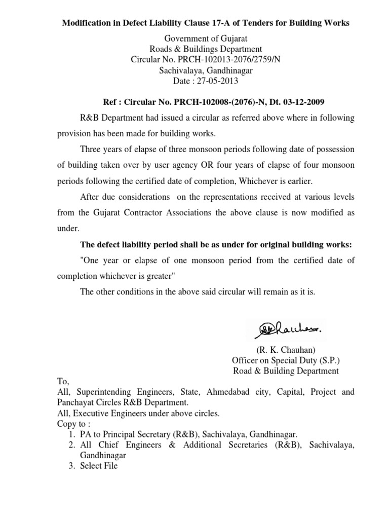 Modification to Defect Liability Clause for Building Works | PDF ...