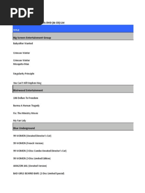 Cavd Complete List 033017 Xls Chinese Martial Arts Horror Films