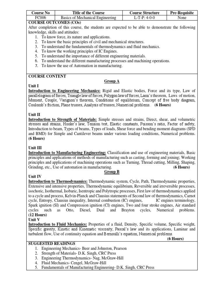 Basics of Mechanical Engineering Notes | PDF | Thermodynamics | Force