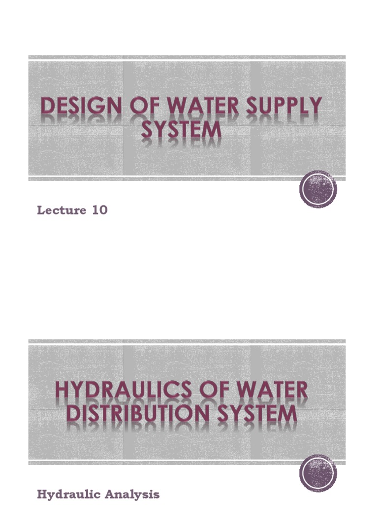 Lec11 (Hydraulics of Water Distribution System) PDF Fluid Dynamics