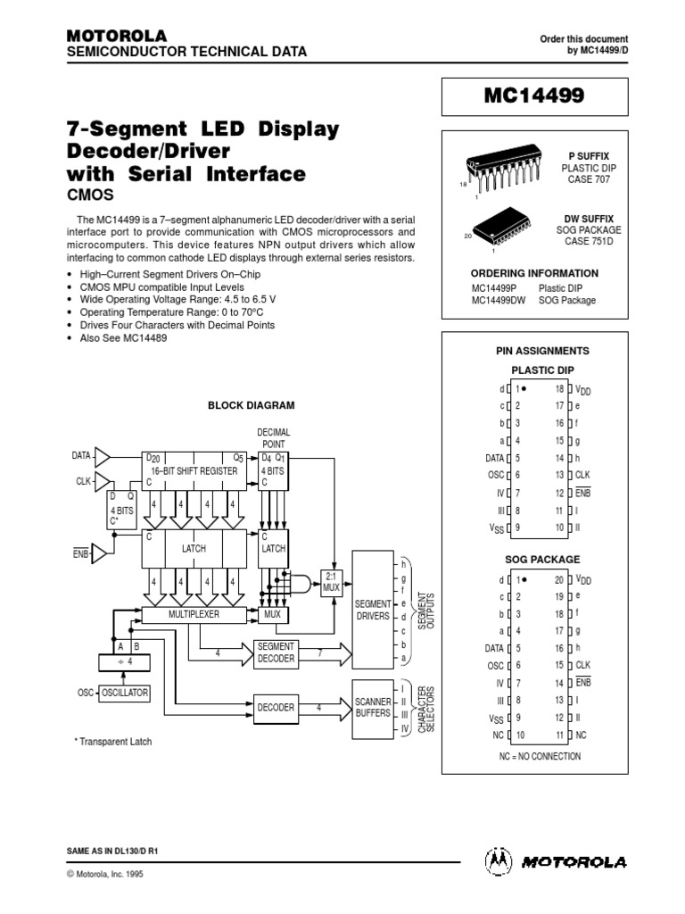 MC14499 CMOS LED Decoder/Driver | PDF | Electronic Circuits | Cmos