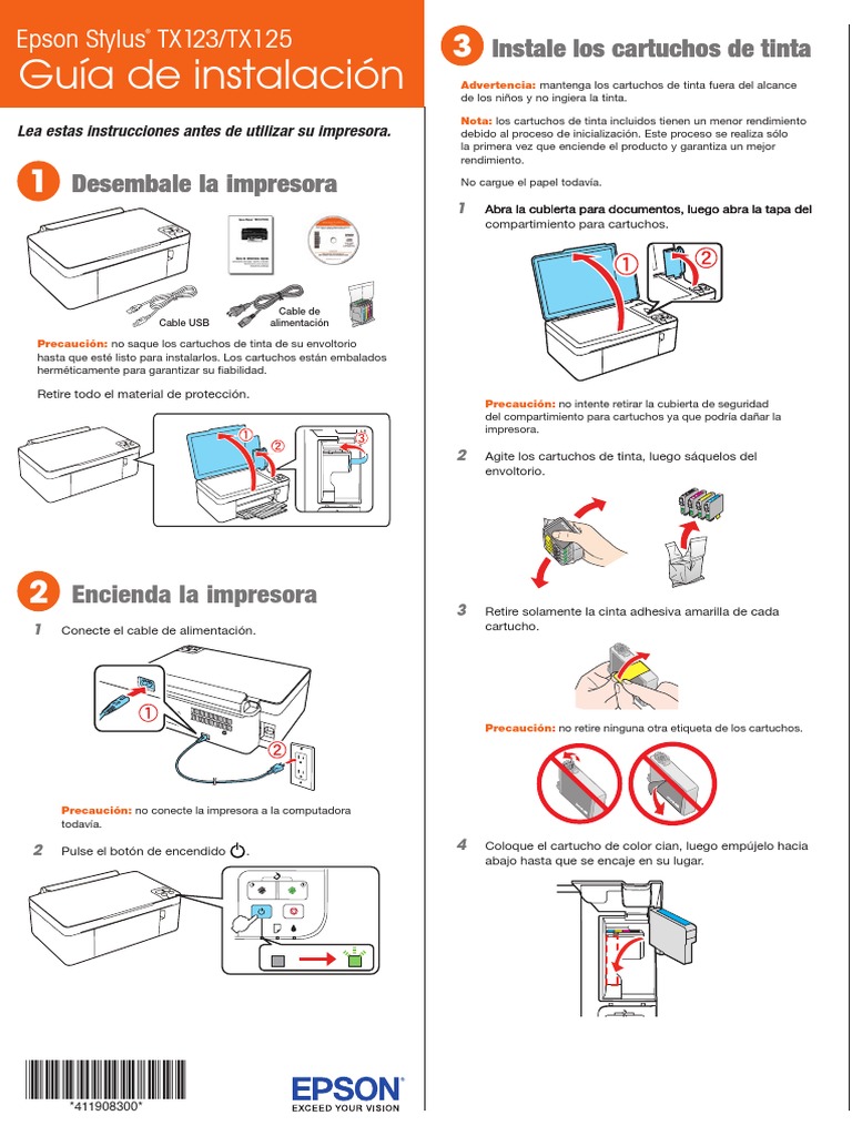Guía de Instalación - Impresora Epson Stylus TX125 | PDF | Impresora  (Computación) | Macintosh