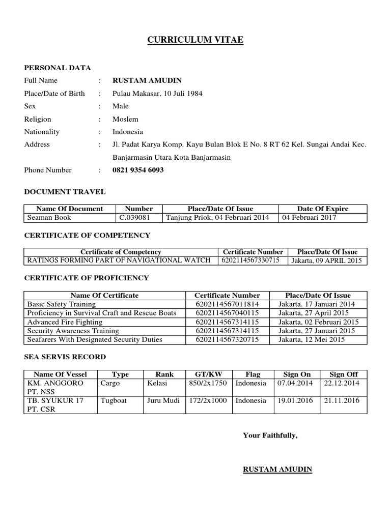 Rustam Amudin's Maritime CV | PDF | Water Transport | Shipping