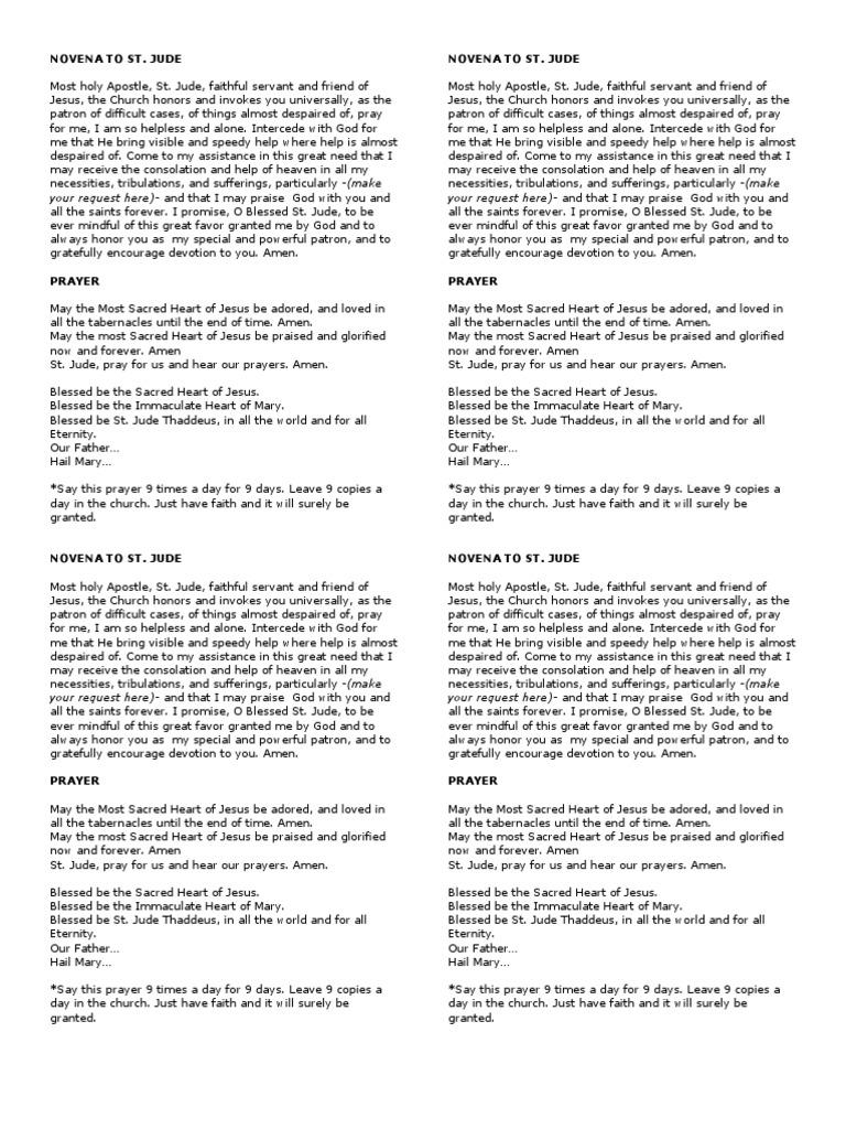Novena To St. Jude PDF Intercession Prayer