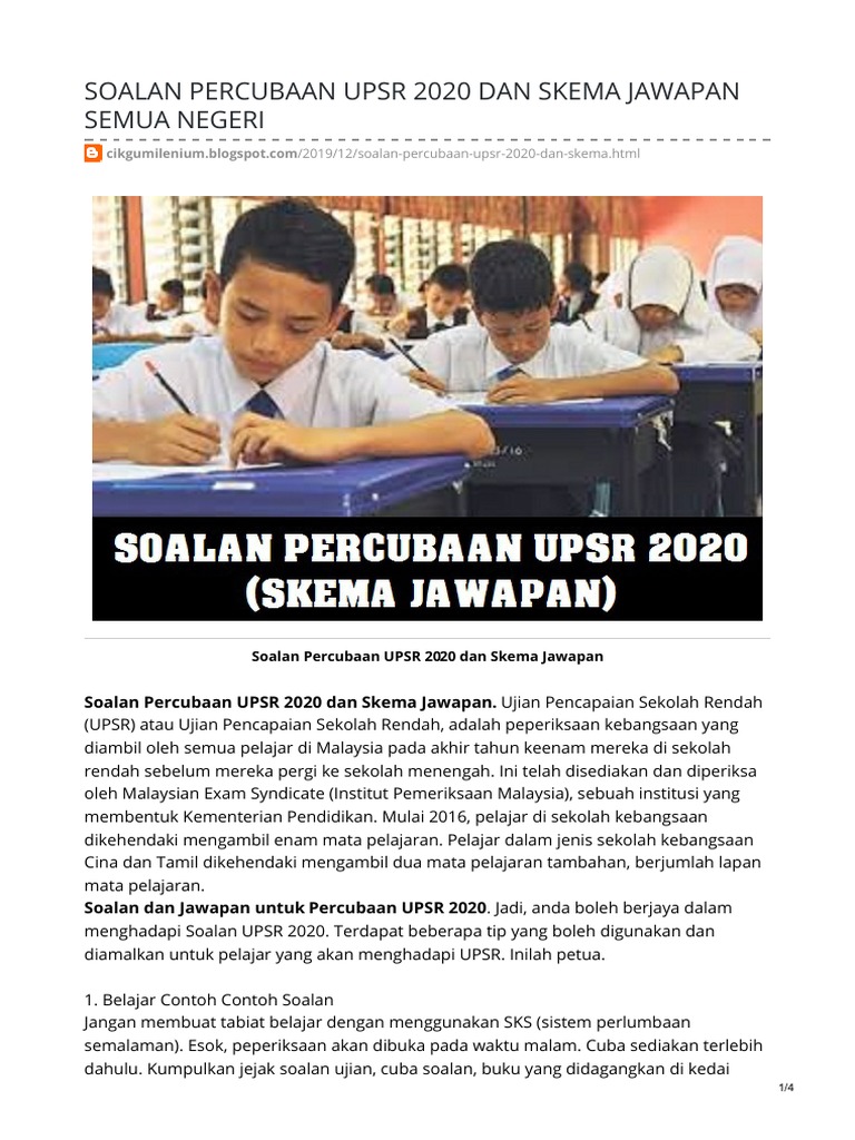 Soalan Percubaan Upsr 2020