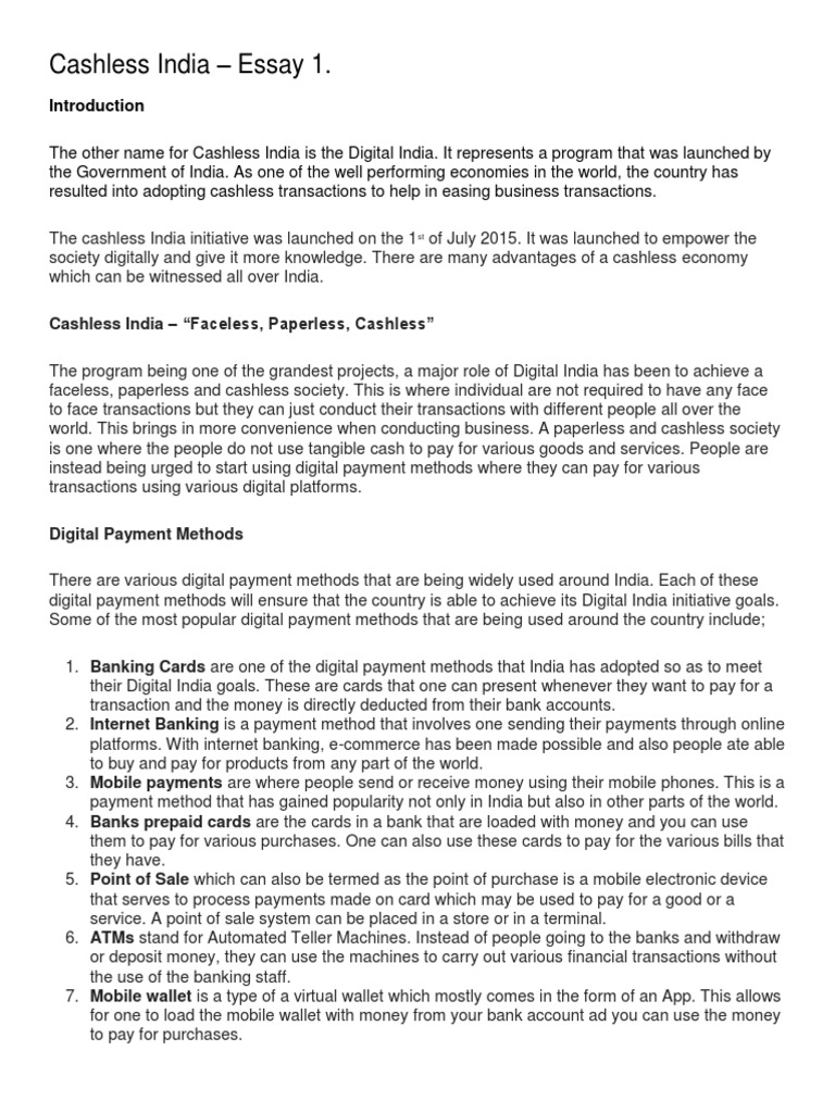 Cashless India: A Digital Economy Overview | PDF | Banks | Money