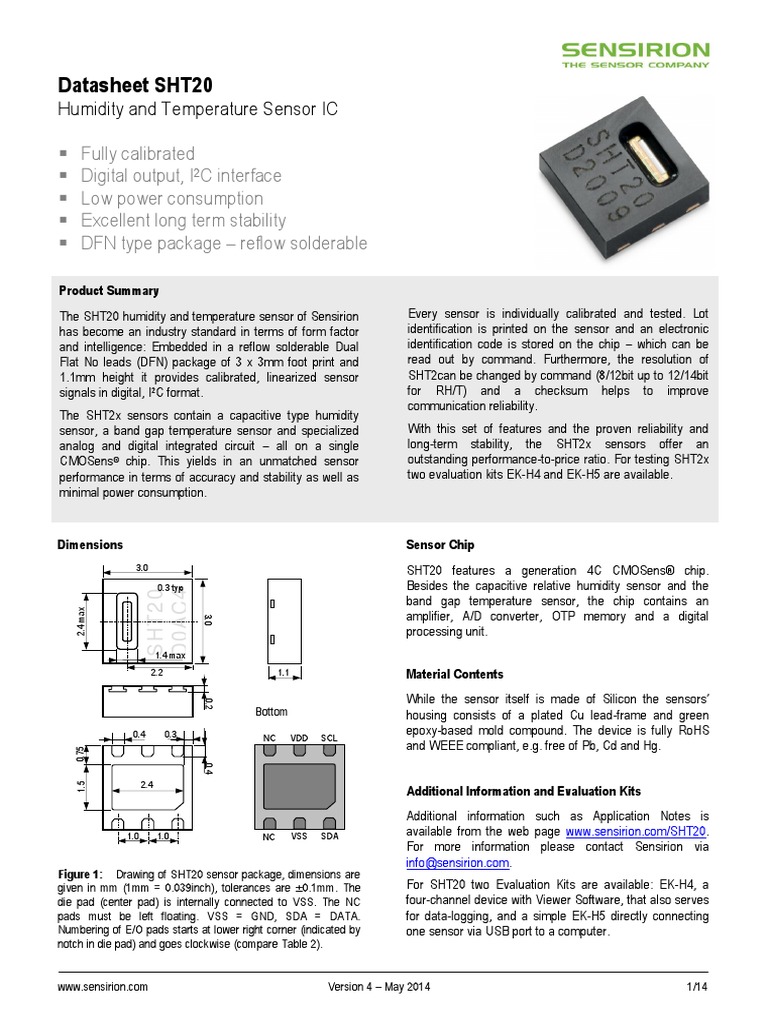 datasheet sht20.pdf | Relative Humidity | Printed Circuit Board
