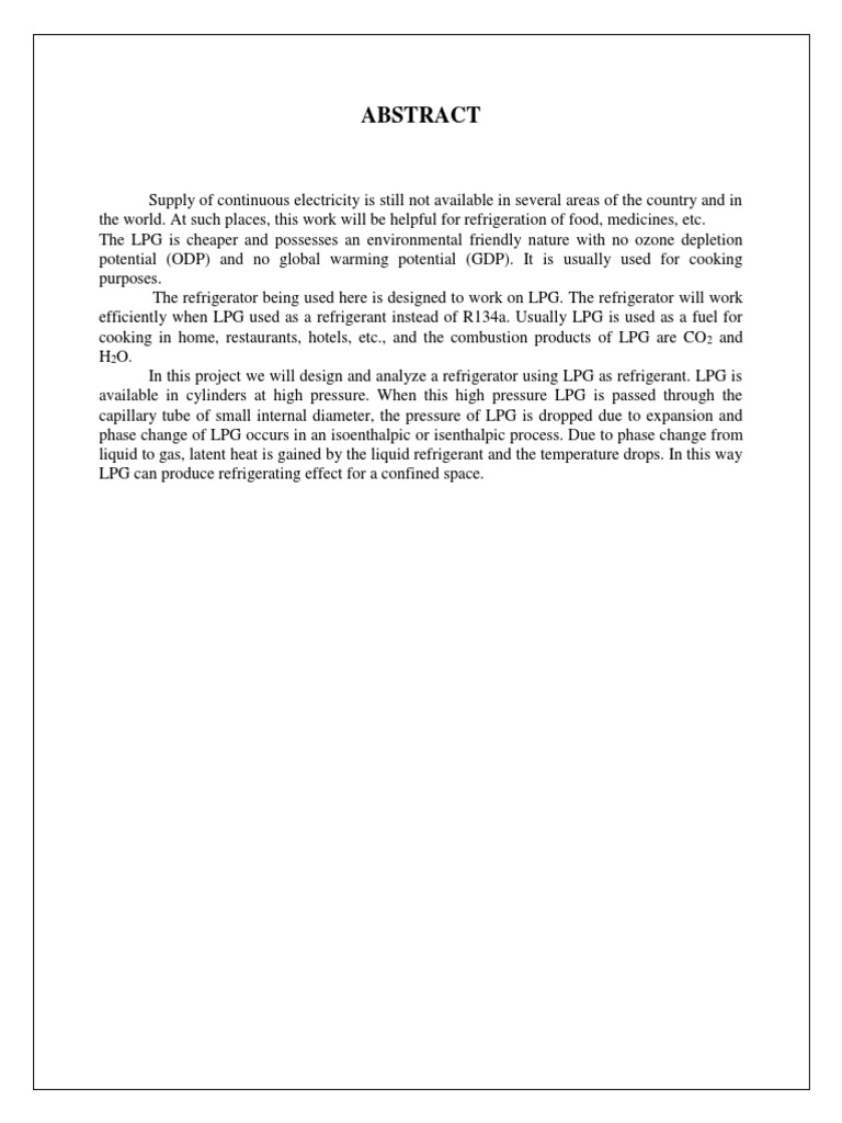 LPG Refrigeration Proposal PDF Liquefied Petroleum Gas Refrigerator
