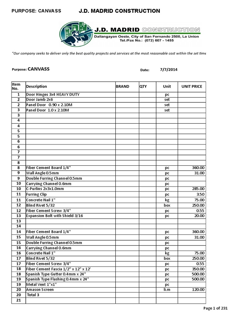 Materials List 1 Pipe Fluid Conveyance Economic Sectors