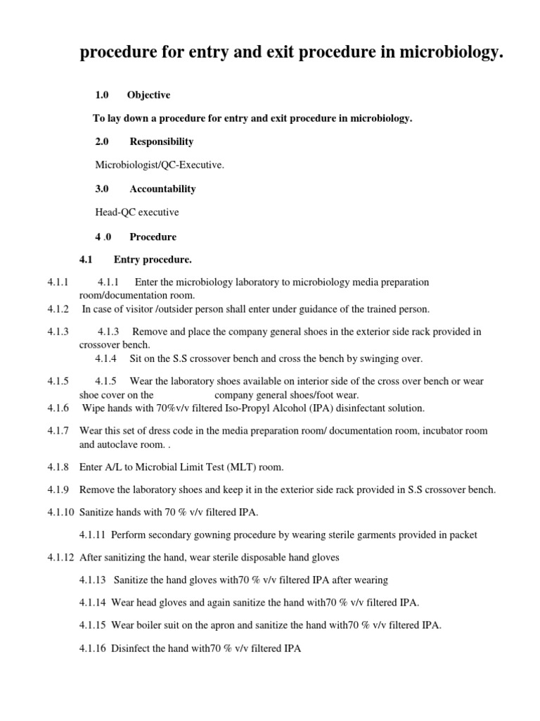 Entry and Exit of Micro Lab Sop | PDF | Clothing | Nature