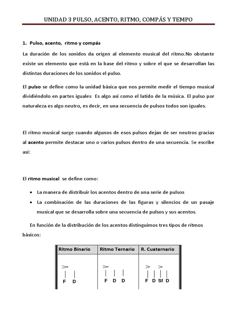 Pulso Acento Ritmo Compás | PDF | Ritmo | Tempo