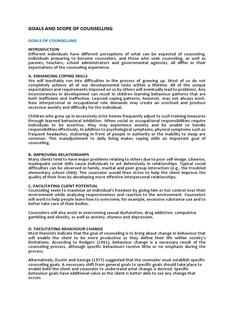 Goals and Scope of Counseling | PDF | Psychotherapy | Decision Making