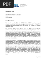 Association of International Shipping Lines (AISL) Letter To Mayor Tobias of Navotas City