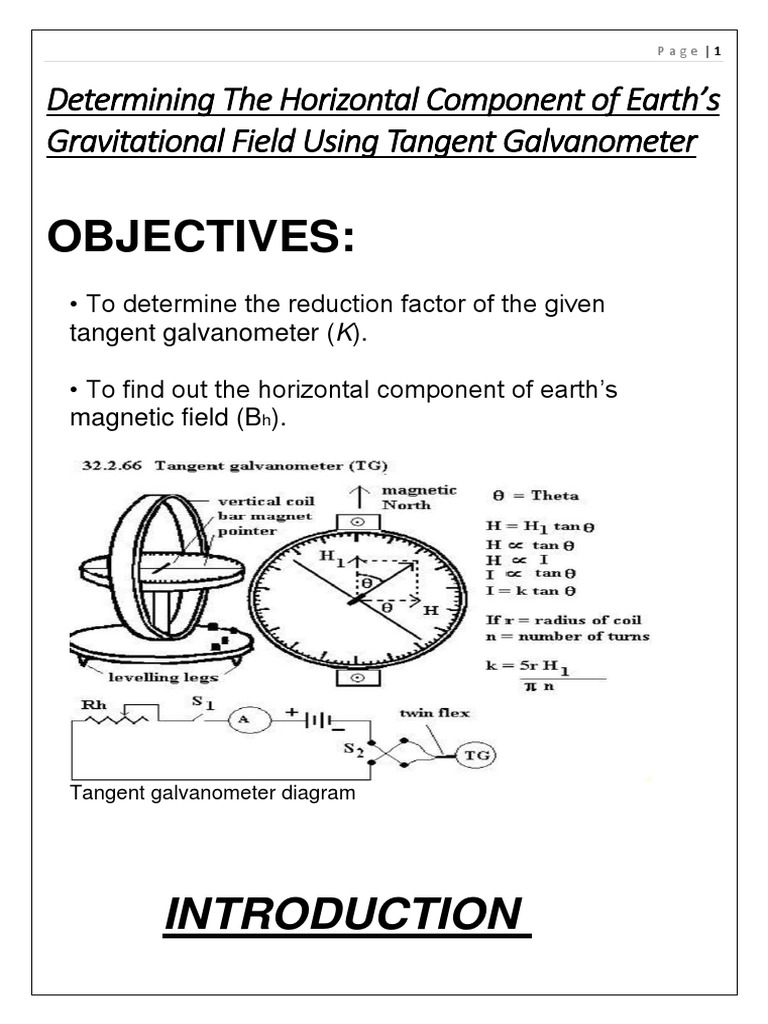 Determining The Horizontal Component of Earth PDF Earth's