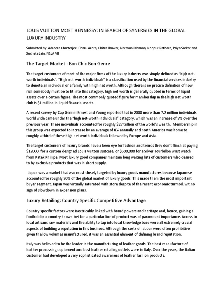 LVMH: Synergies in Luxury Market | PDF | Luxury Goods | Retail
