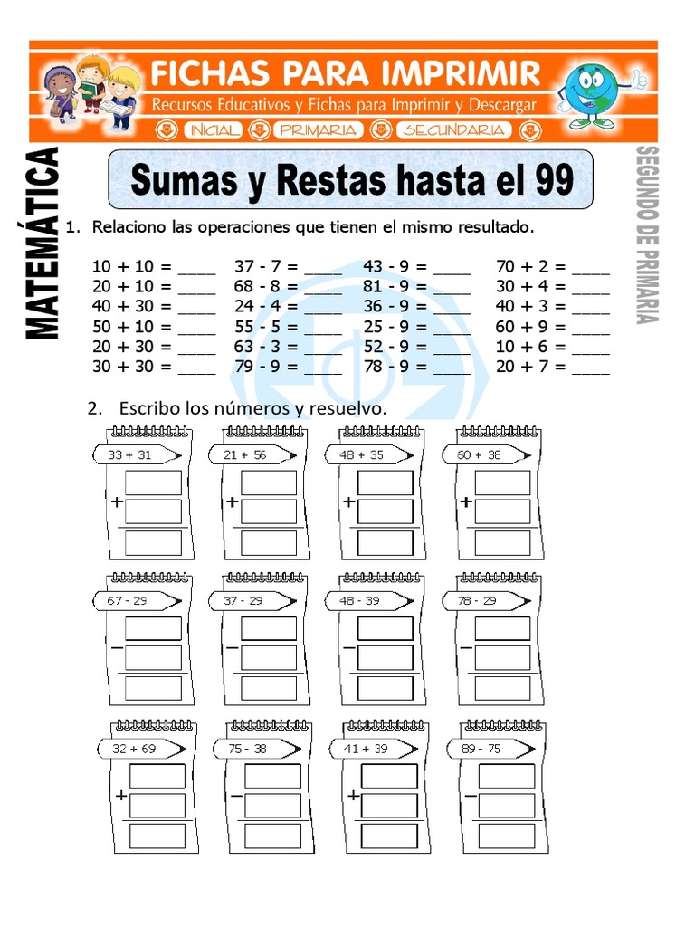 Ficha de Sumas y Restas para Segundo de Primaria PDF | PDF