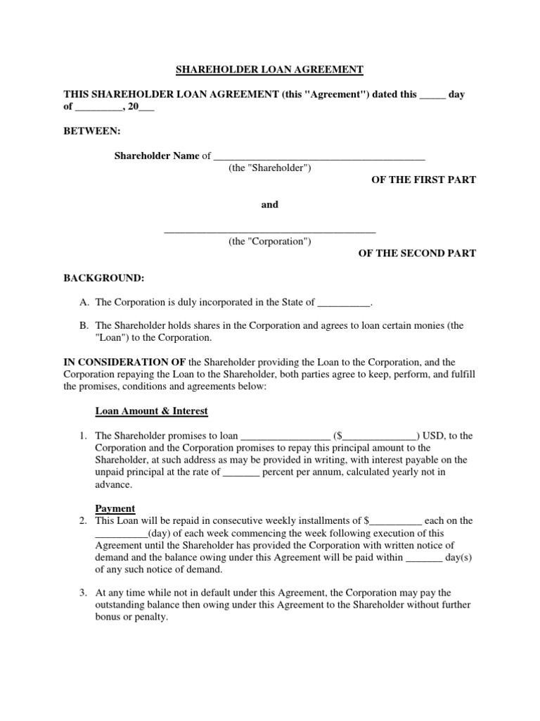 Shareholder Loan Agreement Template | PDF | Loans | Corporations