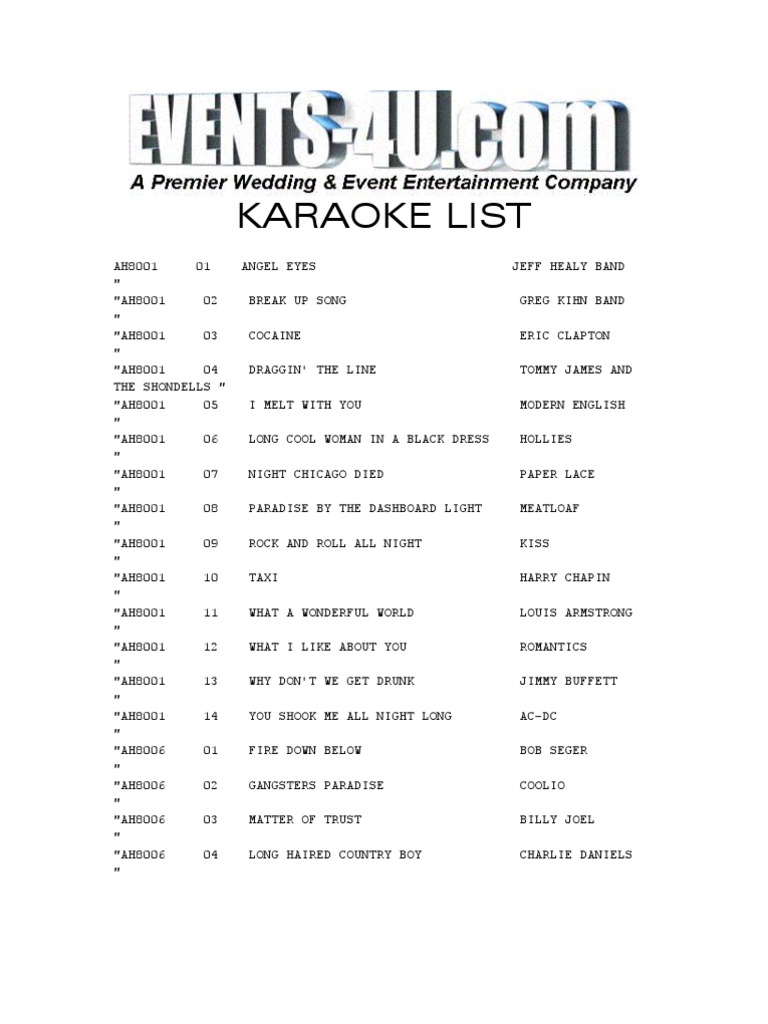 e4u Karaoke List Jimi Hendrix David Bowie Free 30day Trial Scribd