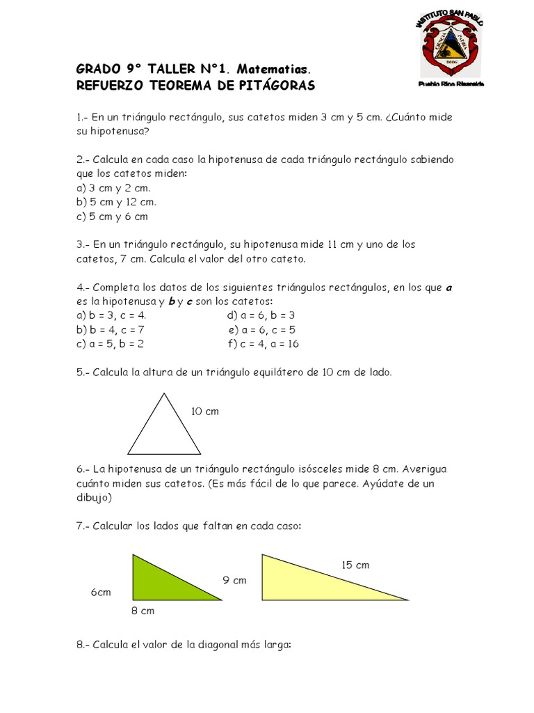 Ficha Refuerzo Teorema de Pitágoras | PDF