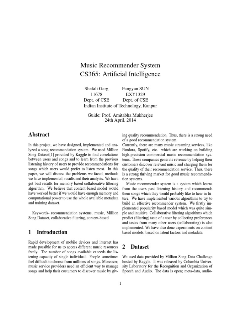 Music Recommendation System Analysis | PDF | Metadata | Areas Of ...