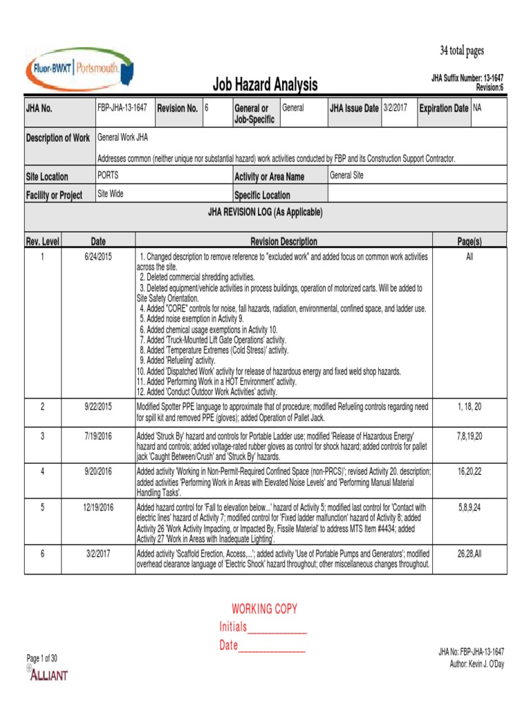 Section C, Exhibit 3 General Work JHA Download Free PDF Personal
