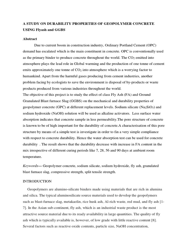 Durability of Geopolymer Concrete with Fly Ash | PDF | Sodium Hydroxide ...