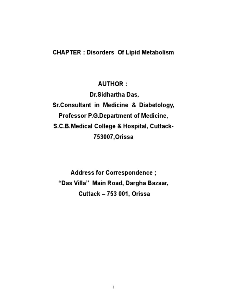 Disorders of Lipid Metabolism Overview | PDF | Lipoprotein | Cholesterol