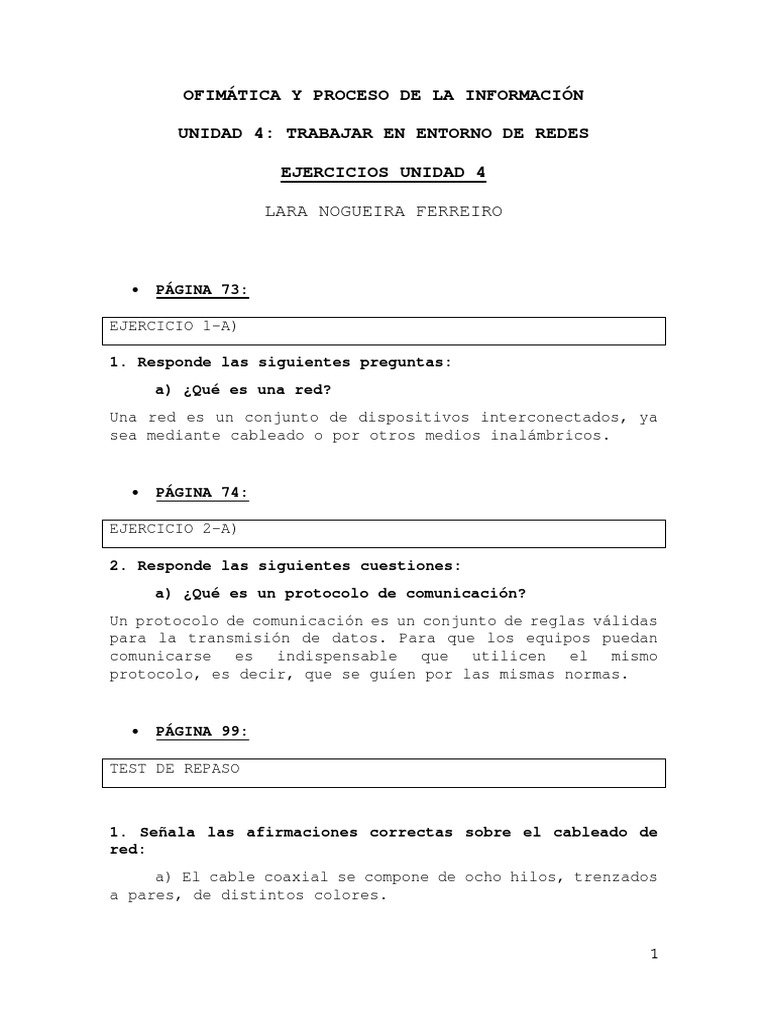 Ejercicios Unidad 4 LARA NOGUEIRA FERREIRO PDF | PDF | Dirección IP ...