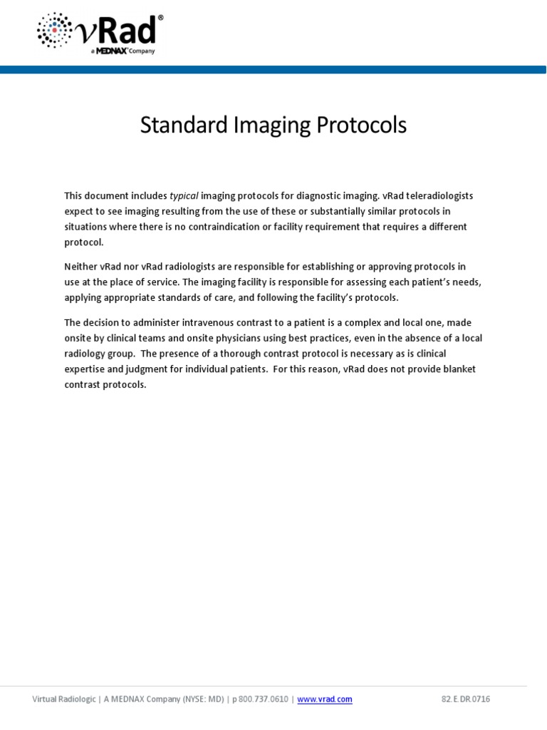 vRad Standard Imaging Protocols | PDF | Ct Scan | Radiology