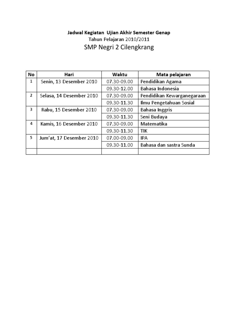 Ujian akhir semester in english